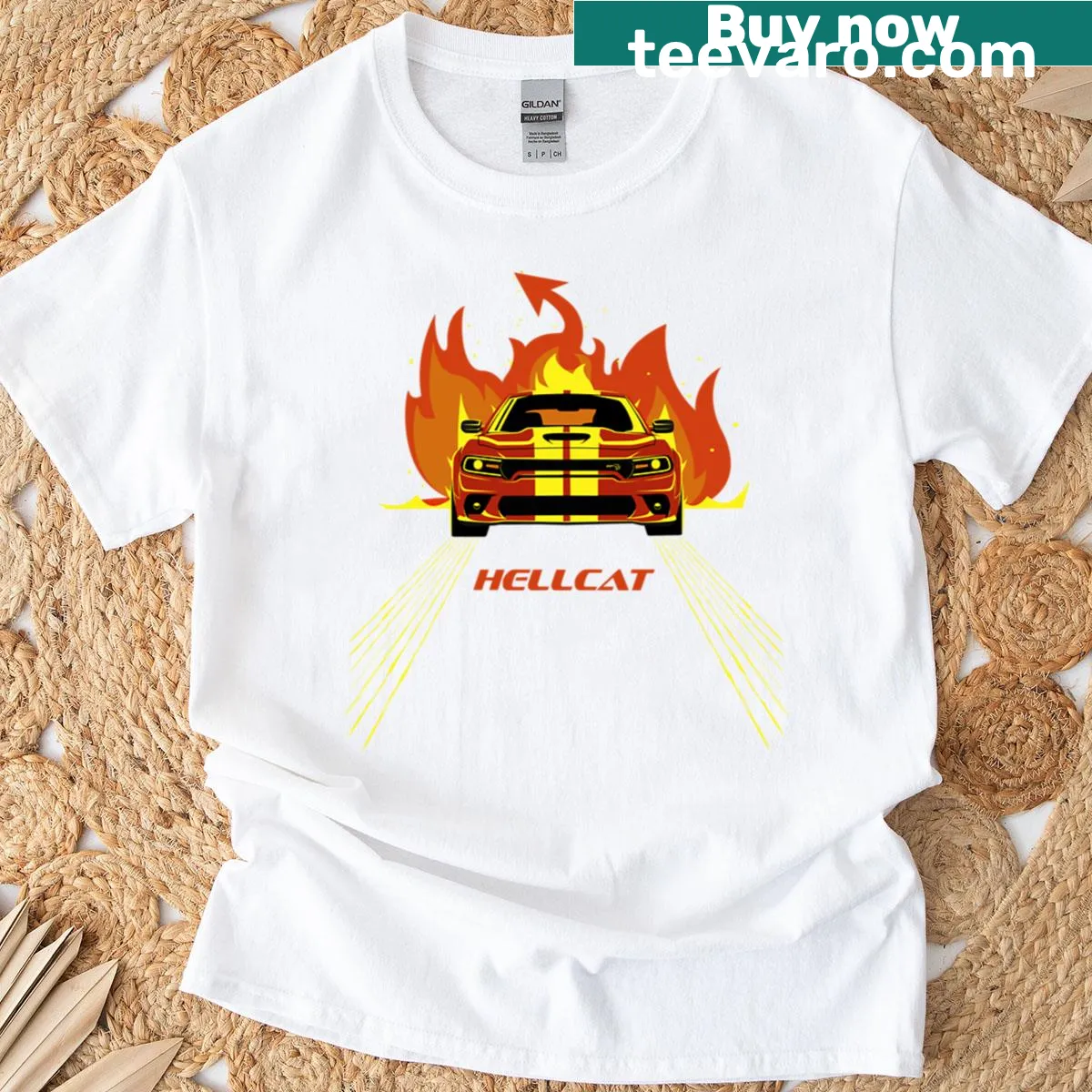 Realistic graphic t-shirt featuring the Charger muscle car — on a men's t-shirt