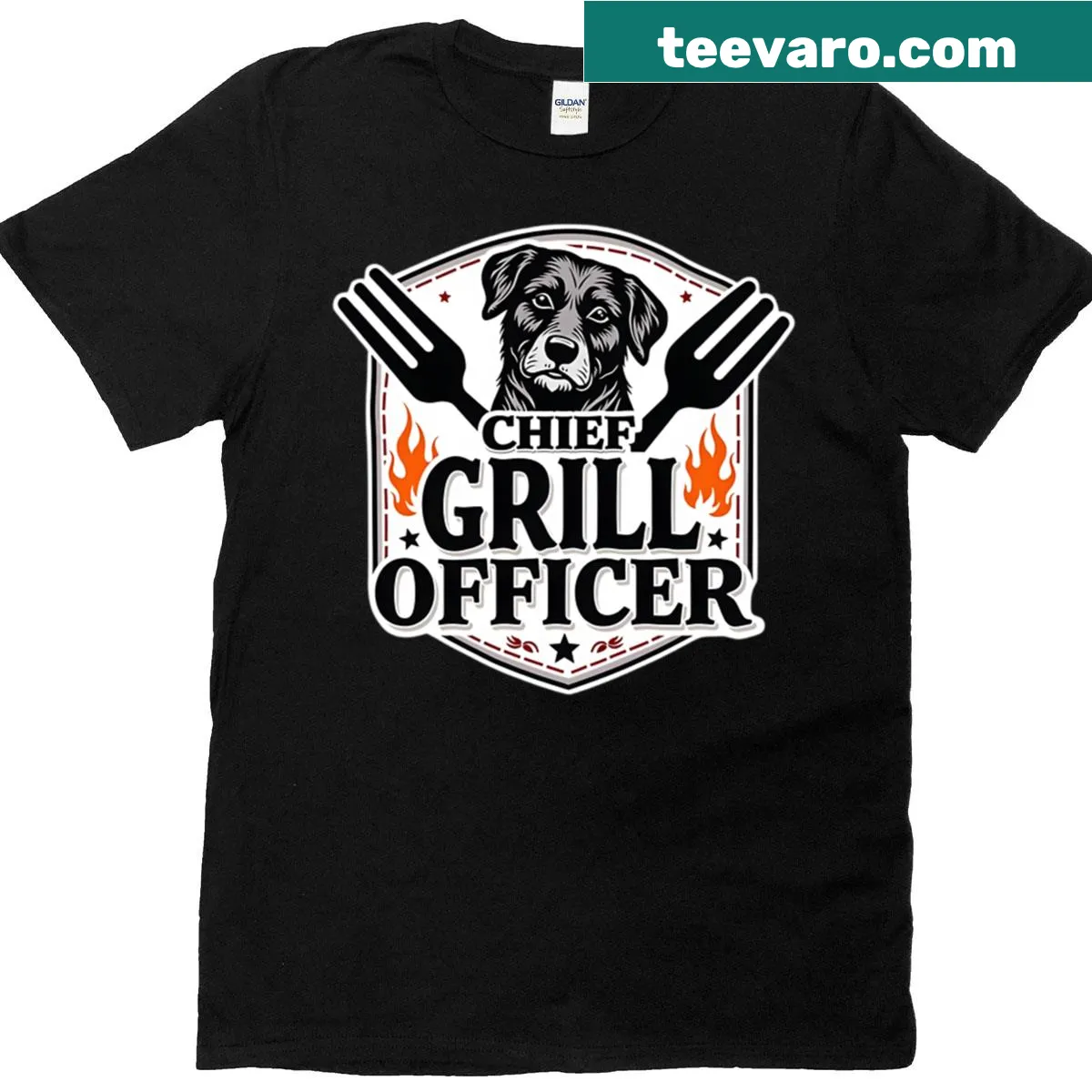 Chief Grill Officer BBQ dad t-shirt with humorous charcoal design — on a men's t-shirt
