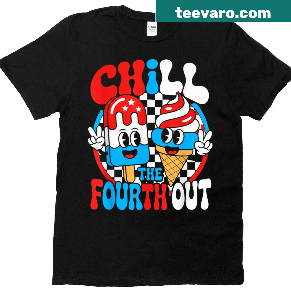 4th of July T-shirt with popsicle graphic and playful text — on a men's t-shirt