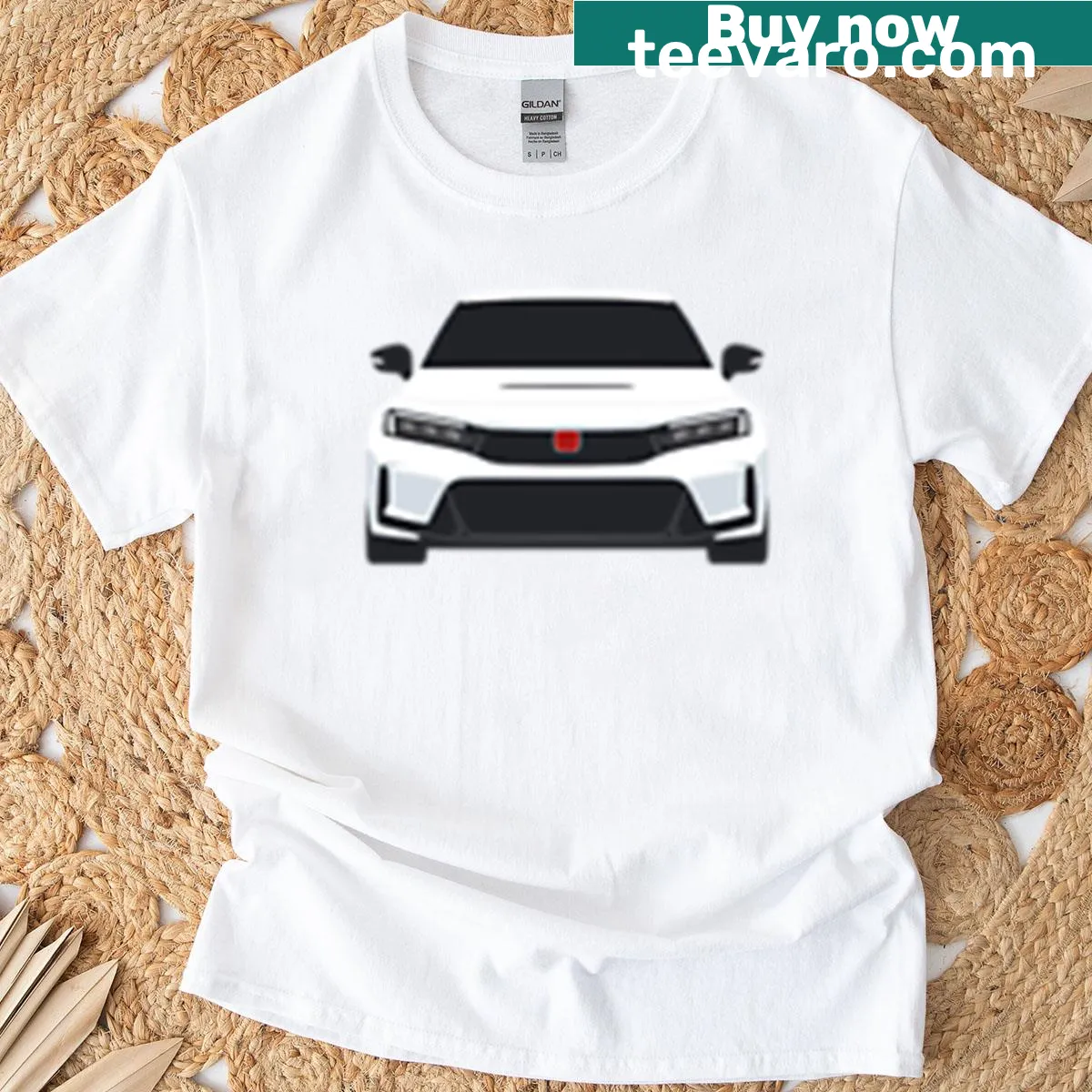 Minimalist vector drawing of a Civic Type R on a T-shirt. — on a men's t-shirt