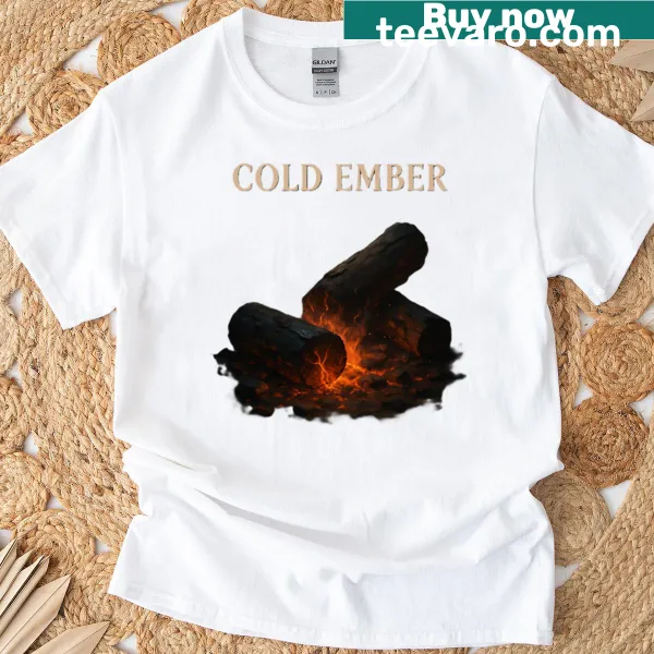 Minimalist T-shirt with abstract typography saying 'Cold Ember'