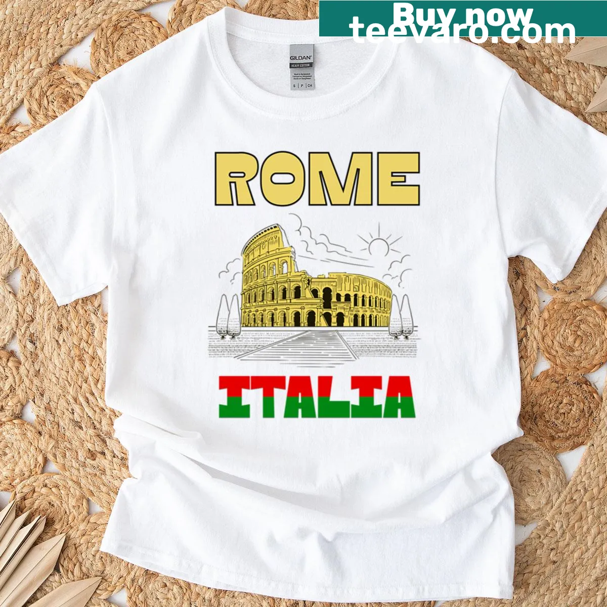 Vintage T-shirt featuring the Colosseum, a symbol of Rome — on a men's t-shirt