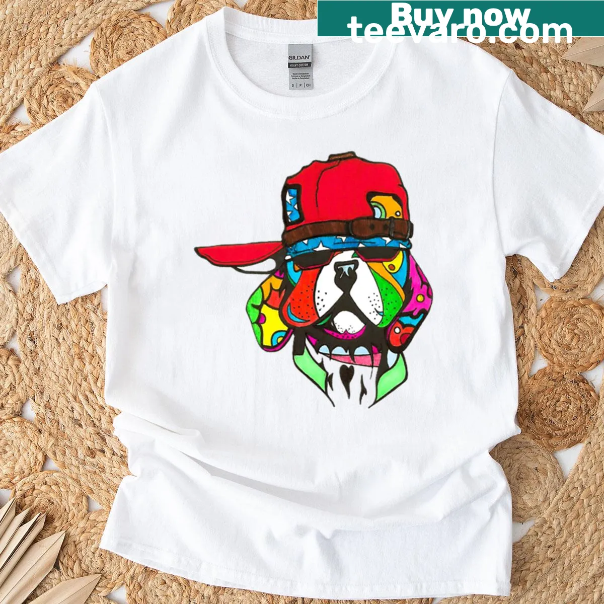 Cartoon dog wearing a hat on a humorous t-shirt. — on a men's t-shirt