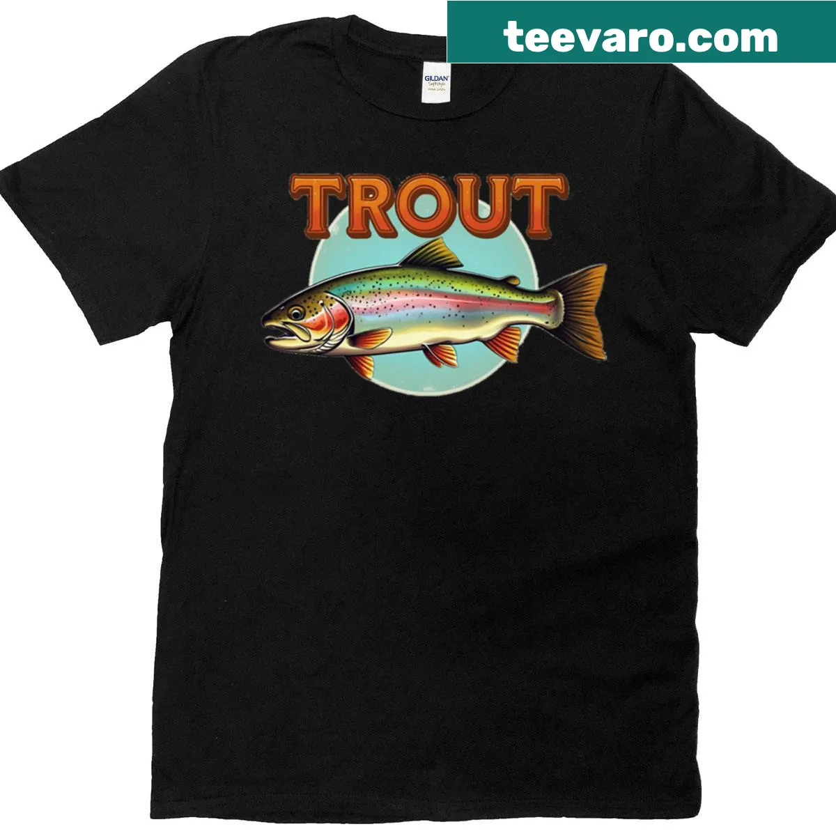 Artistic trout graphic on a T-shirt for fishing lovers — on a men's t-shirt