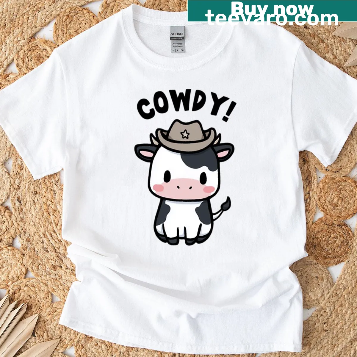 Cute cartoon cowboy cow T-shirt for kids — on a men's t-shirt