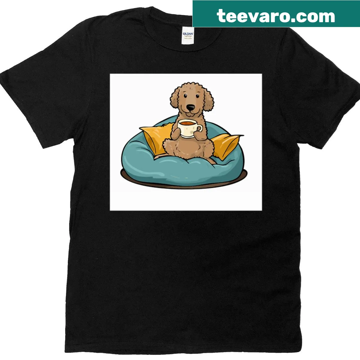 Doodle of a character in a beanbag chair on a T-shirt — on a men's t-shirt