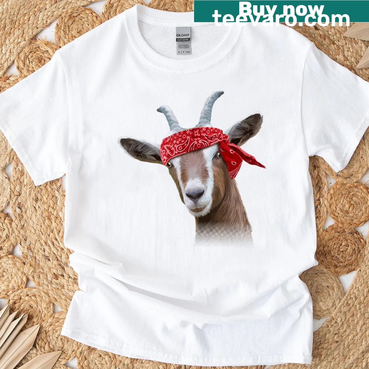 Cute cartoon goat design on a T-shirt — on a men's t-shirt