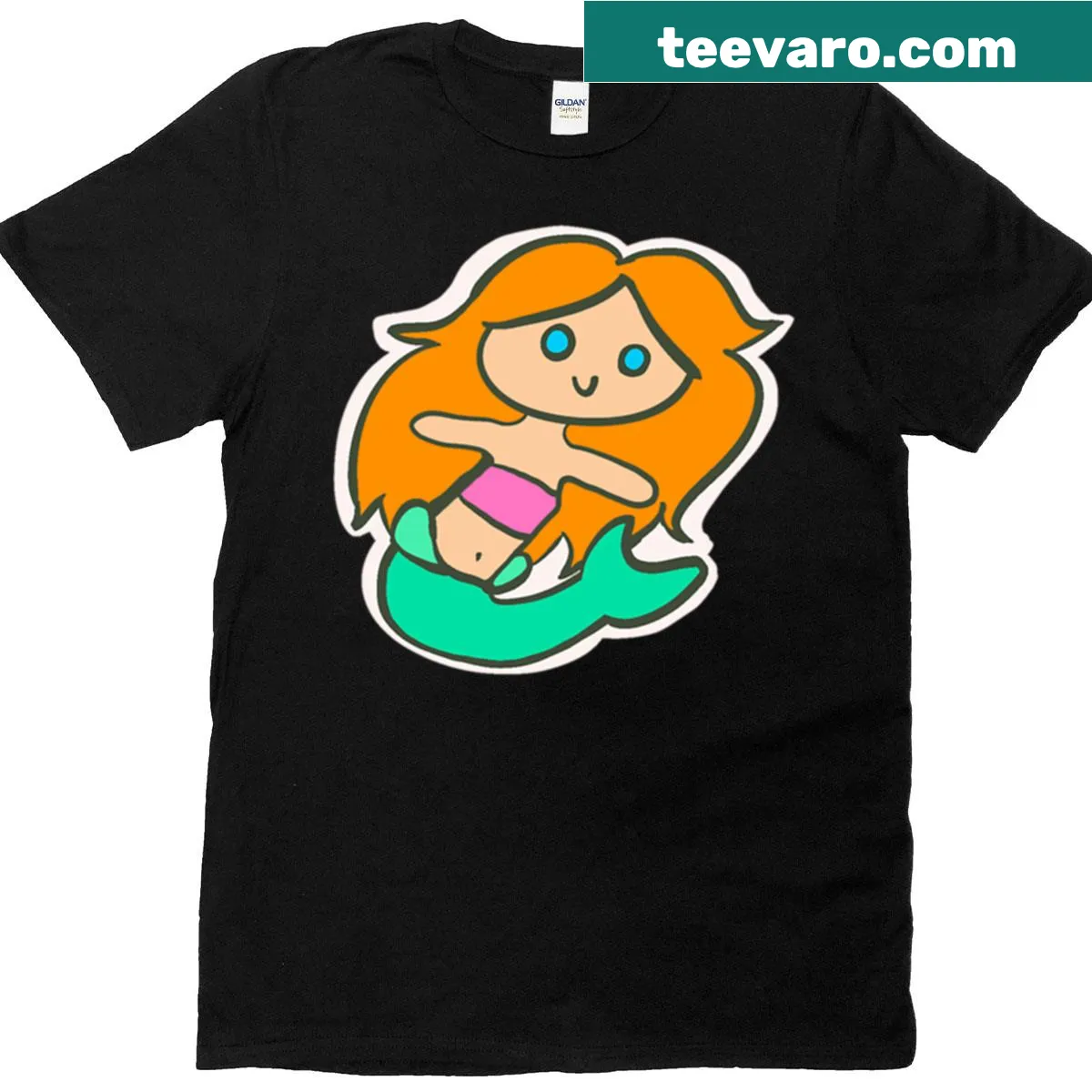 Illustrated cute mermaid design on T-shirt — on a men's t-shirt