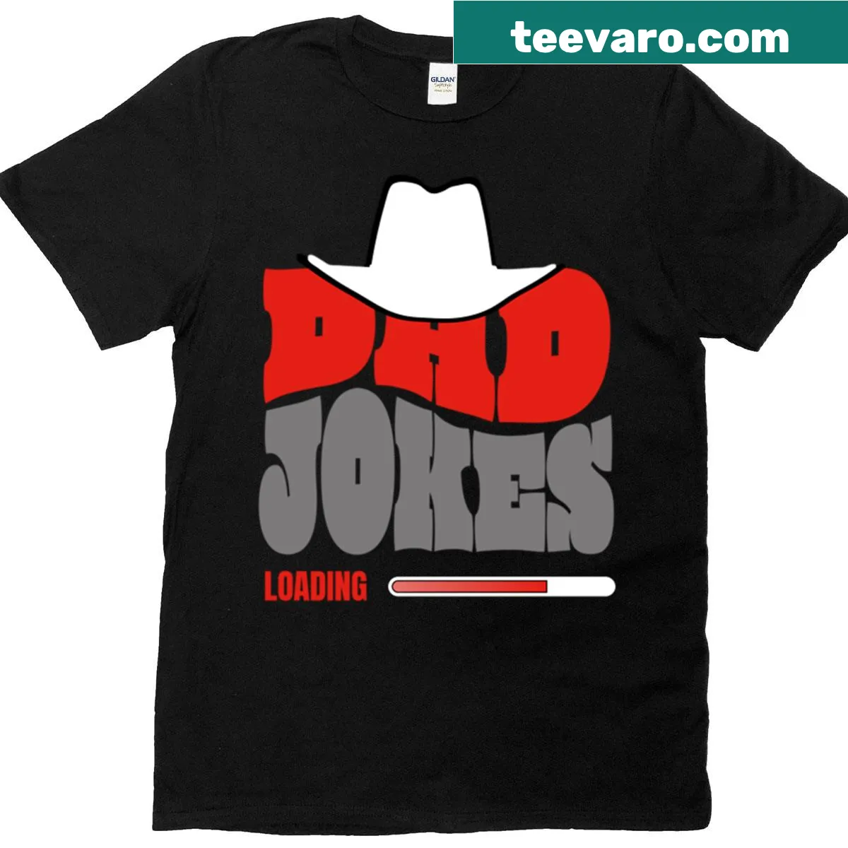 Graphic t-shirt with a loading bar and text about dad jokes — on a men's t-shirt