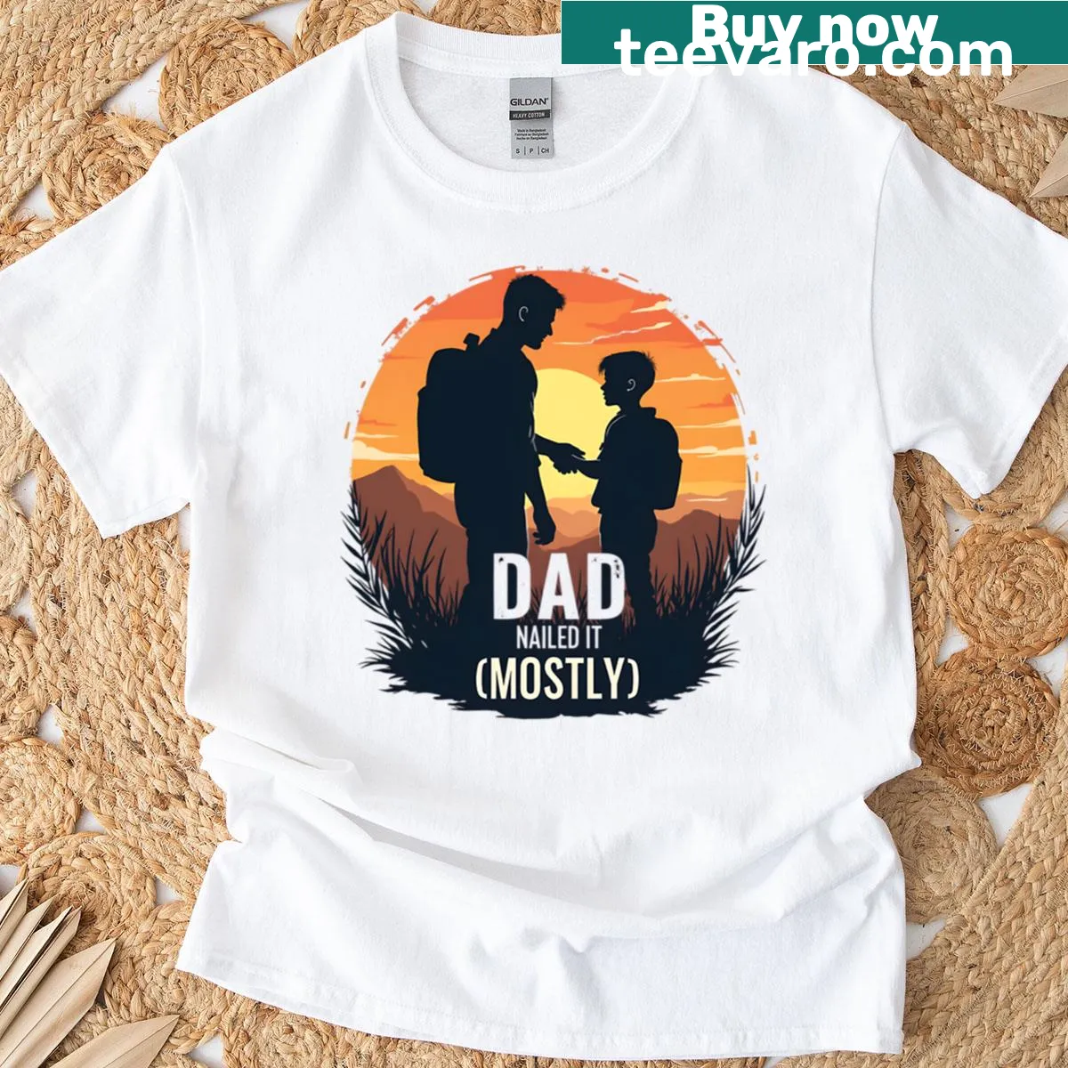 Humorous Dad Nailed It Mostly graphic t-shirt — on a men's t-shirt