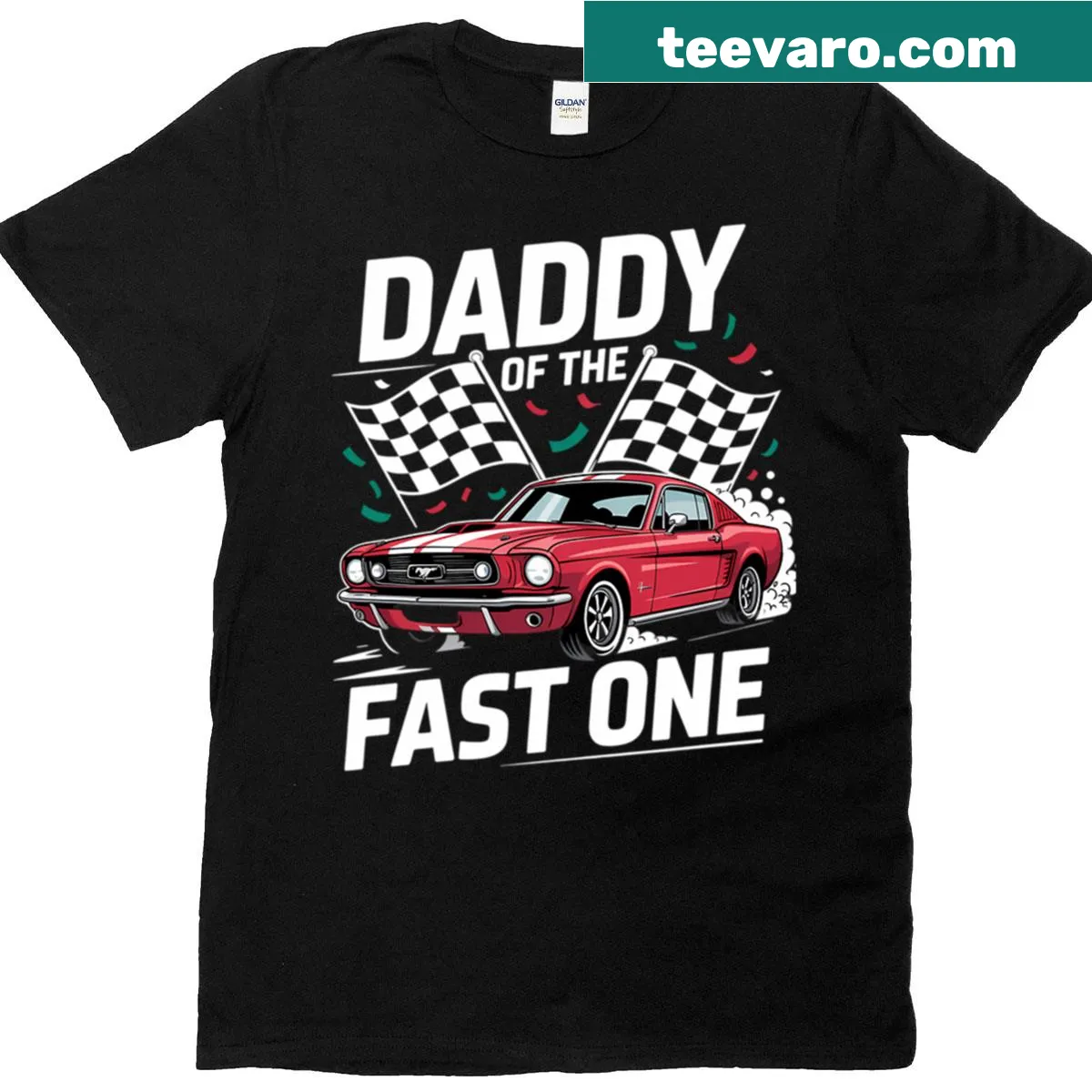 T-shirt reading 'Daddy Of The Fast One' for a child's birthday — on a men's t-shirt