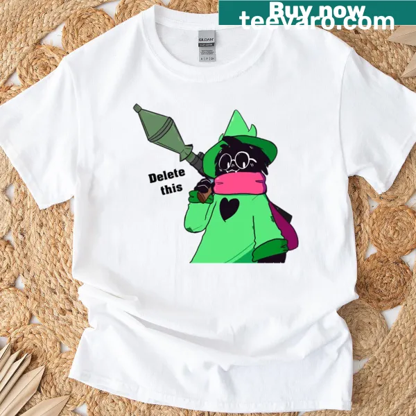 Cartoon graphic of Ralsei with a bazooka on a T-shirt