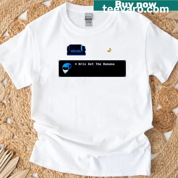 Kris from Deltarune with a humorous banana-themed illustration on a t-shirt
