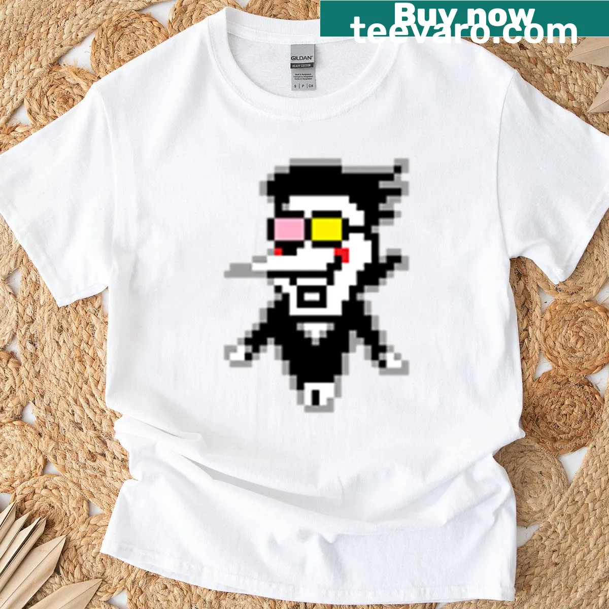 Deltarune Chapter 2 Spamton graphic T-shirt featuring a cartoon character — on a men's t-shirt