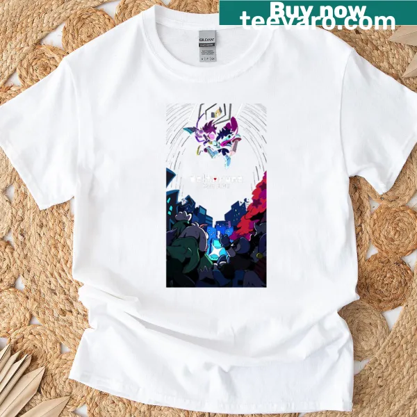 T-shirt featuring Susie and Kris in action poses from Deltarune