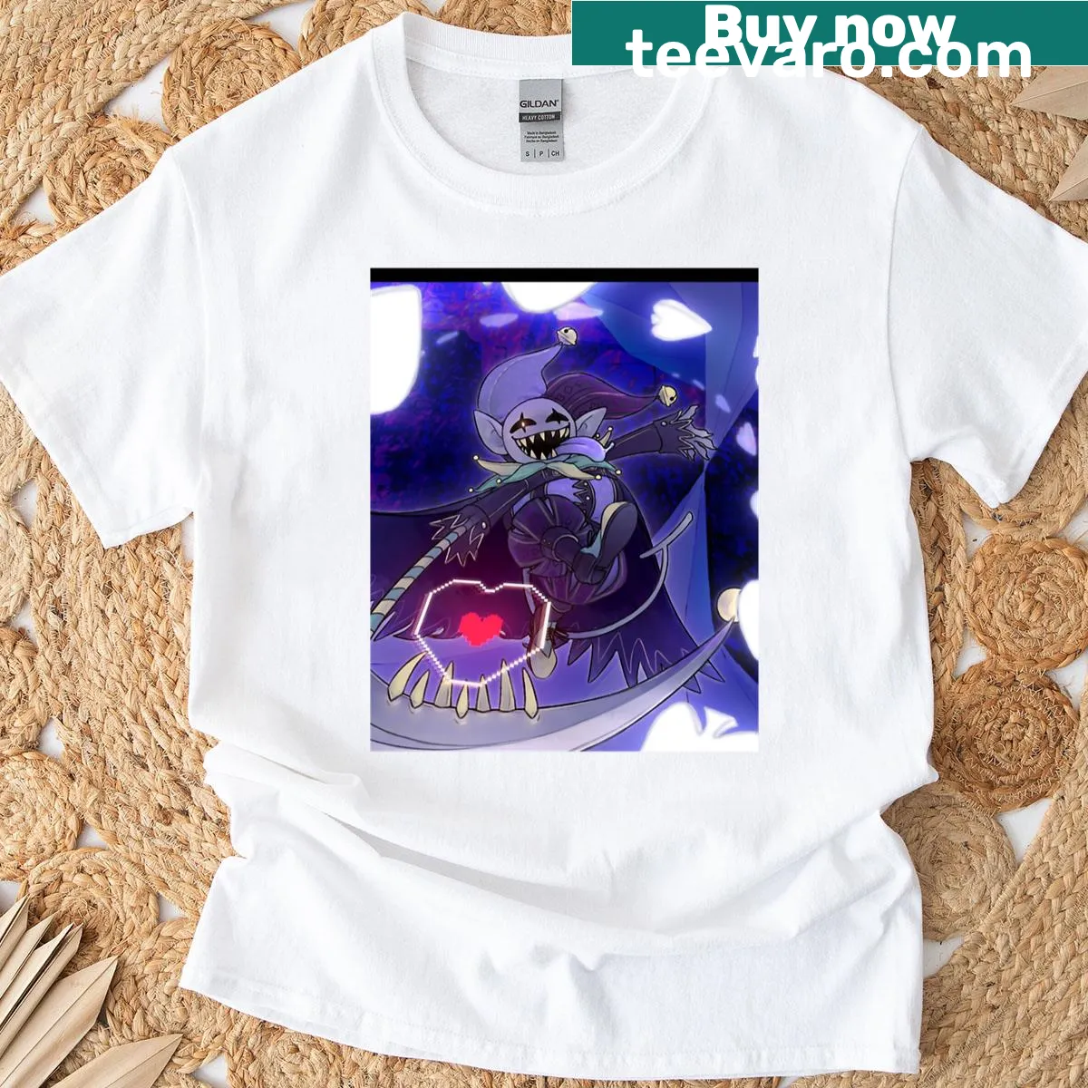 Graphic featuring Jevil from Deltarune on a t-shirt — on a men's t-shirt