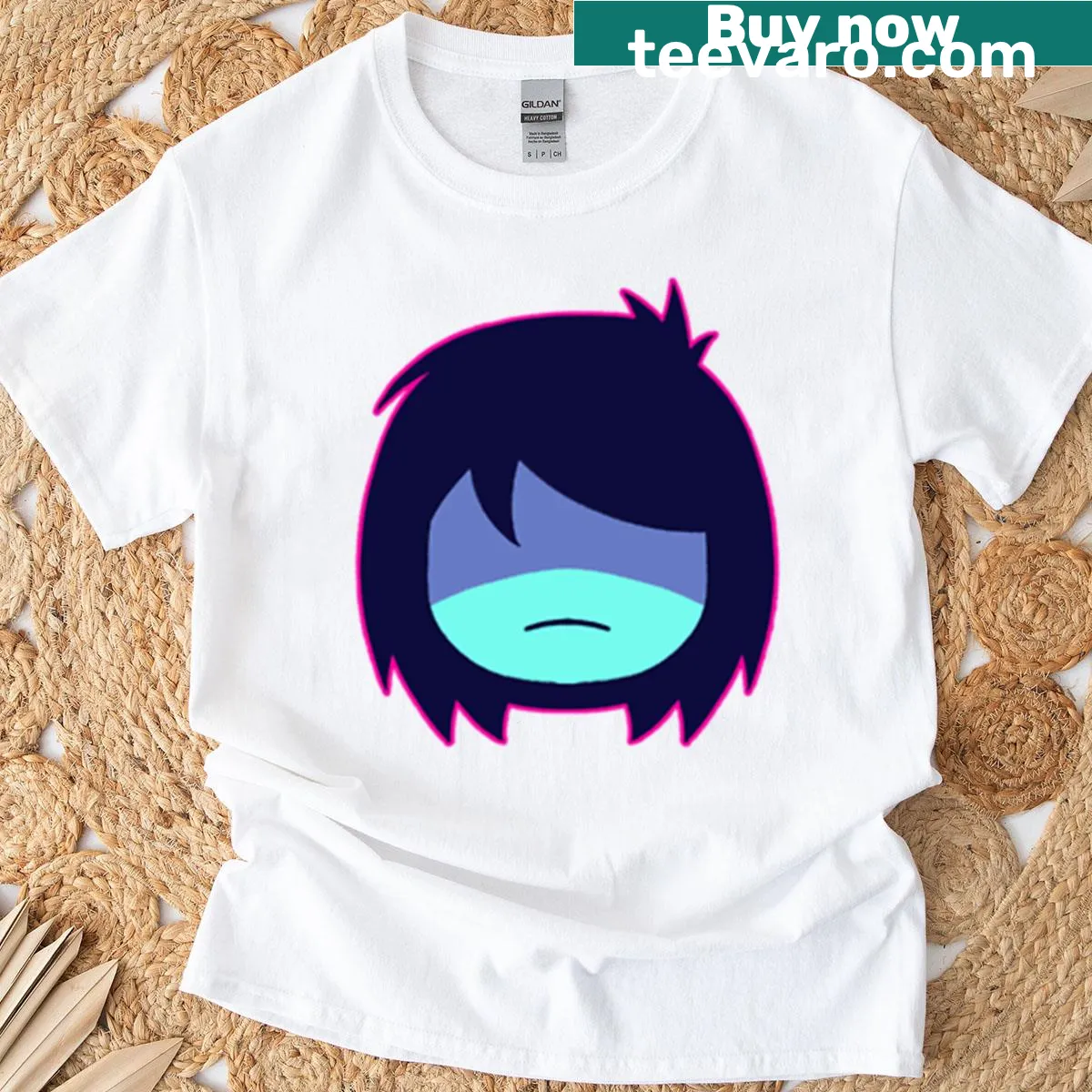 Cartoon graphic of Kris from Deltarune on a T-shirt — on a men's t-shirt