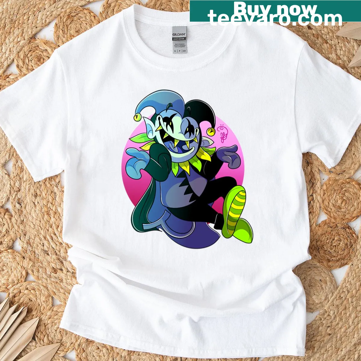 Jevil character T-shirt from Deltarune for gamers — on a men's t-shirt