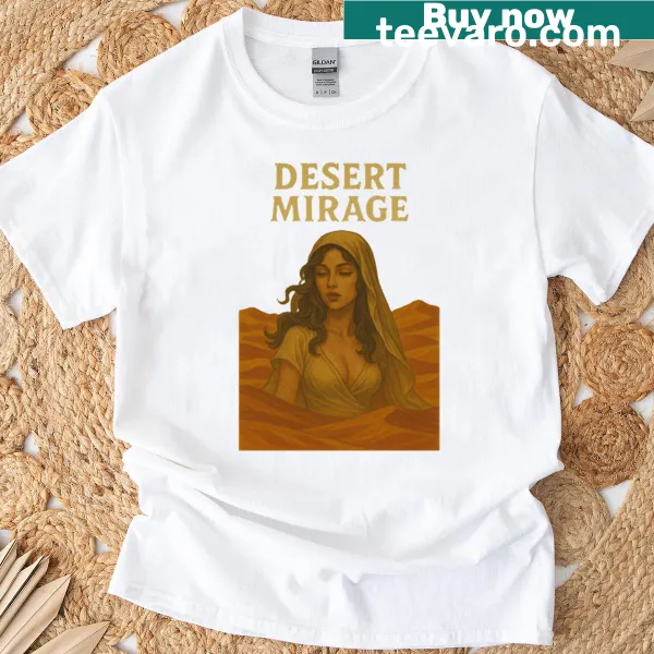 Desert Mirage graphic T-shirt depicting serene desert landscapes