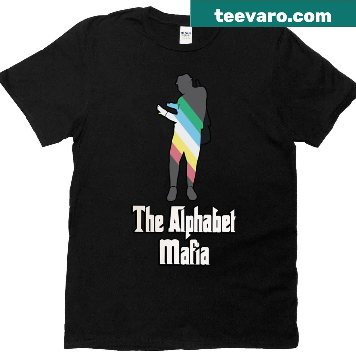 Disability flag with alphabet characters on a T-shirt — on a men's t-shirt