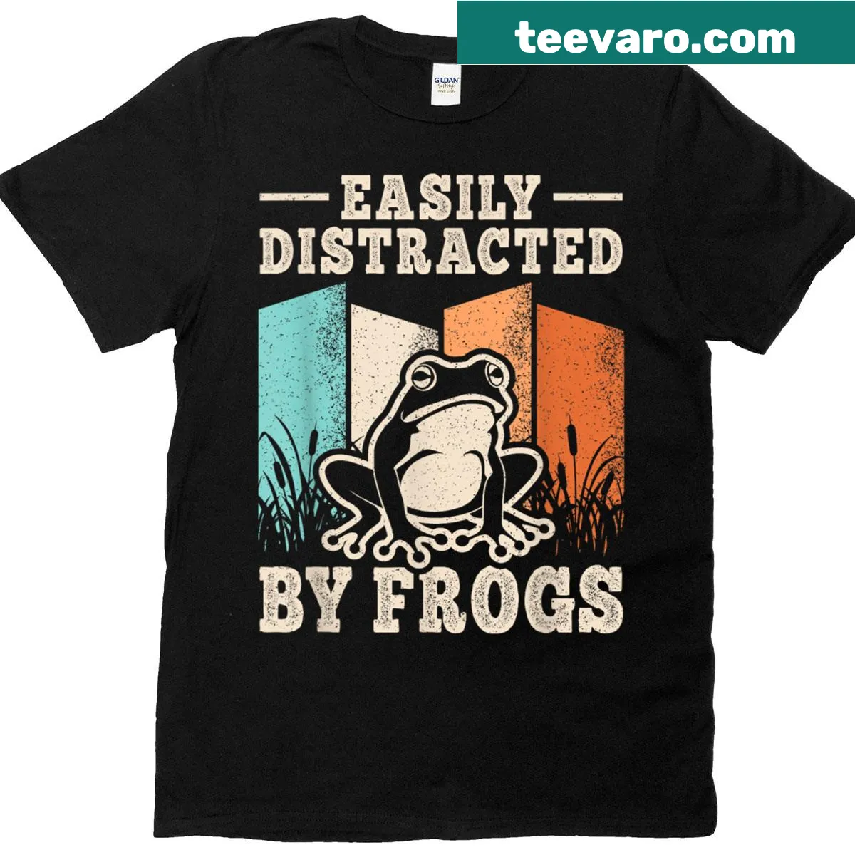 Funny T-shirt with the phrase 'Easily Distracted By Frogs' and cartoon design — on a men's t-shirt