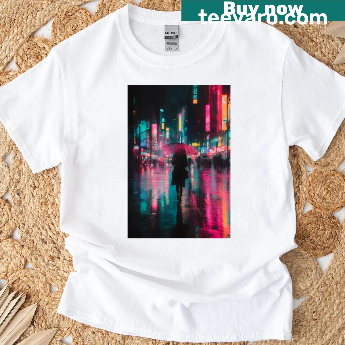 Electric Apocalypse theme with corrosive rain on t-shirt — on a men's t-shirt