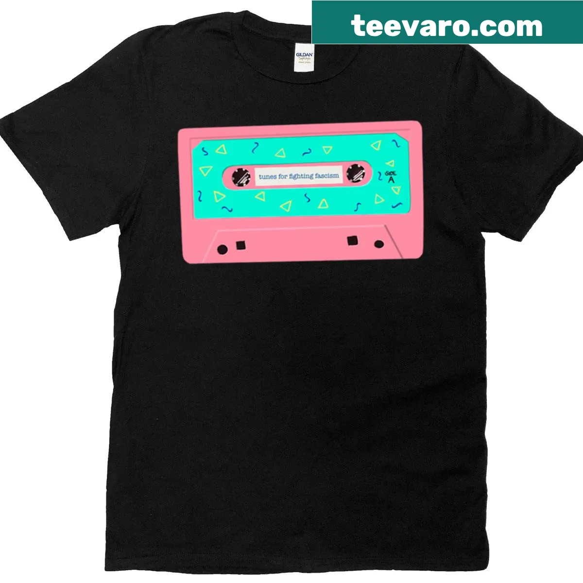Vintage cassette tape design with a bold anti-fascism statement on a t-shirt. — on a men's t-shirt