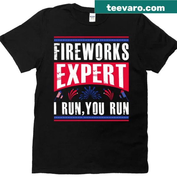 Funny Fireworks Expert graphic t-shirt with humorous text