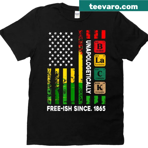 Juneteenth T-shirt featuring the phrase 'Unapologetically Black' with flag design