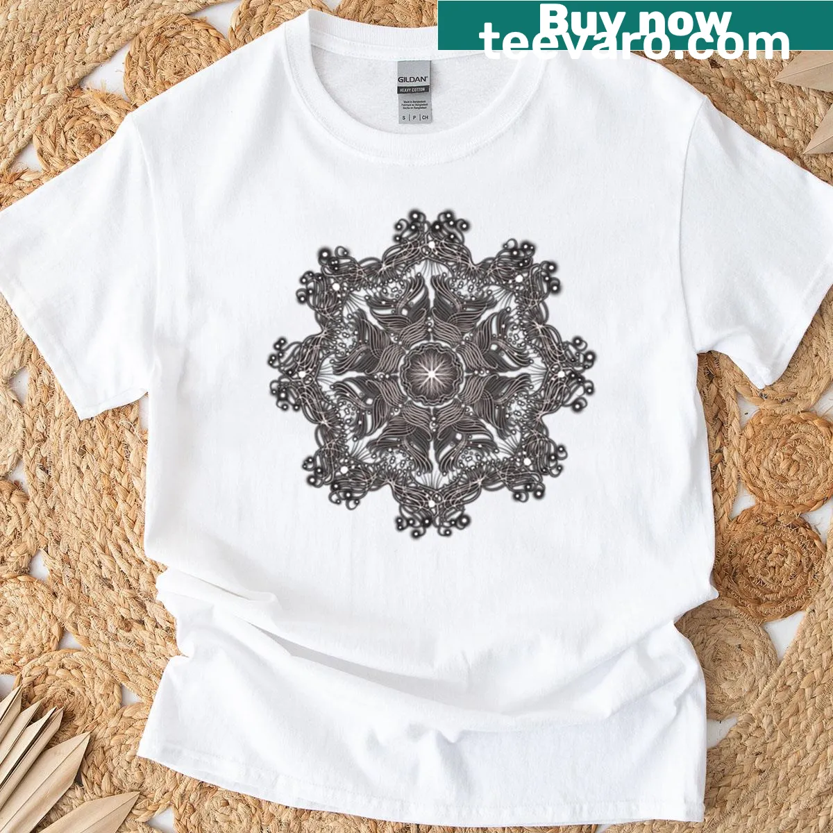 T-shirt with a flow wave mandala design — on a men's t-shirt