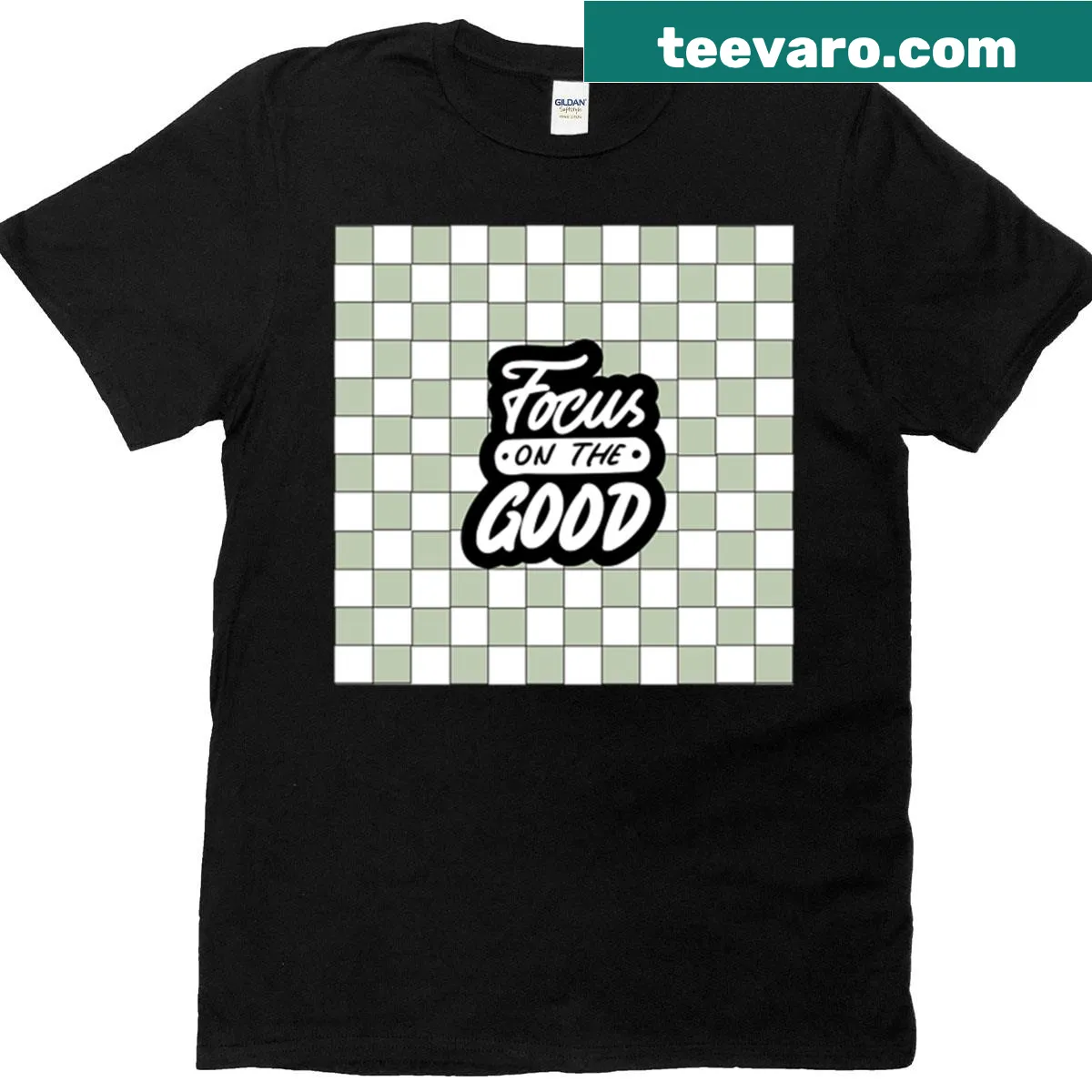 Motivational quote 'Focus On The Good' graphic t-shirt — on a men's t-shirt