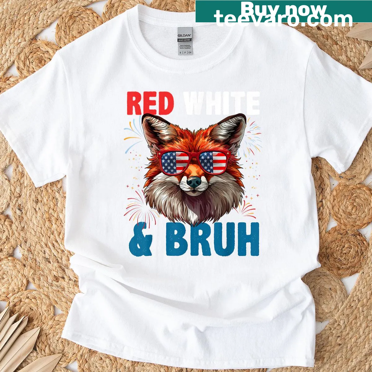 Patriotic T-shirt featuring a playful fox design for July 4th — on a men's t-shirt
