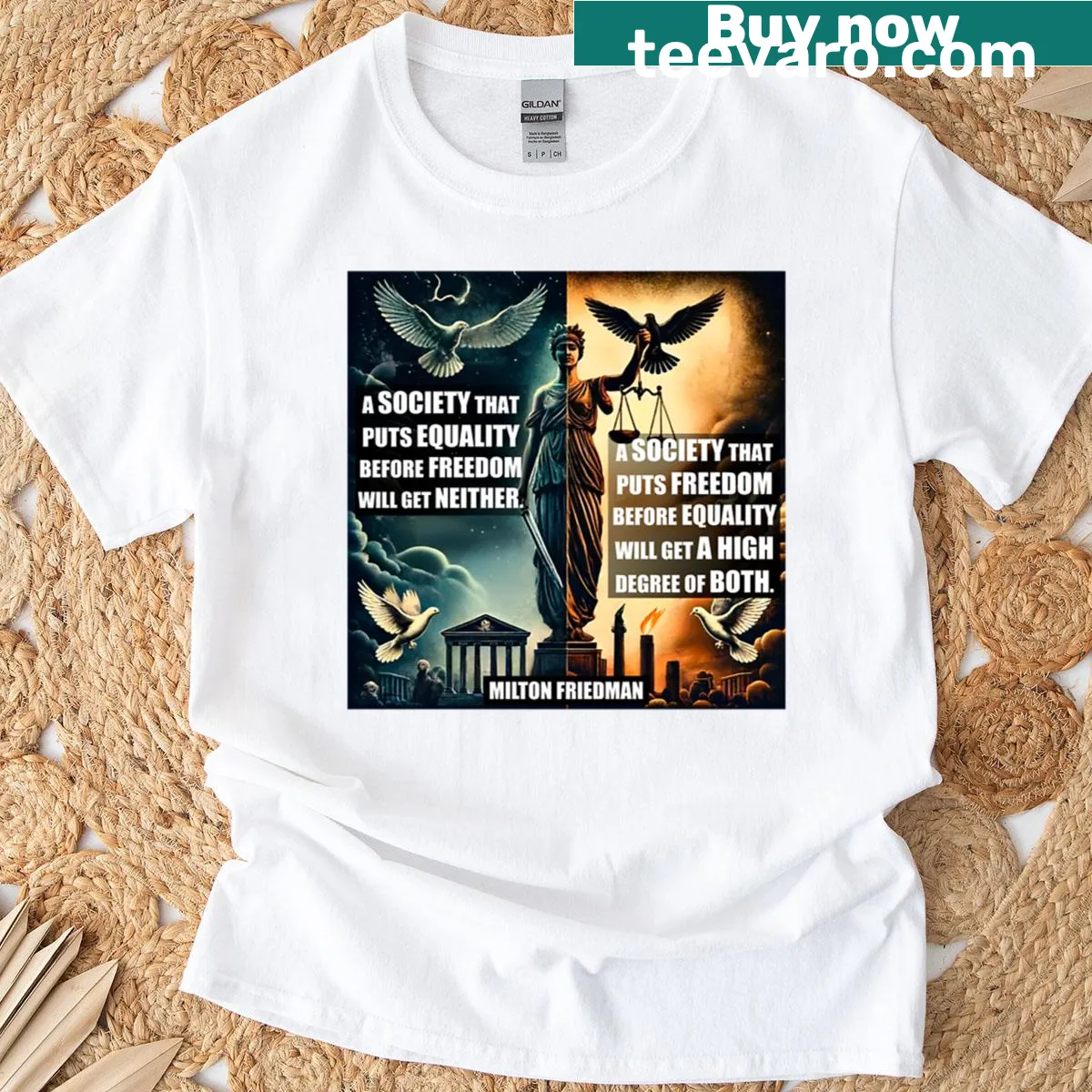 Freedom Is Equality typography graphic on t-shirt — on a men's t-shirt