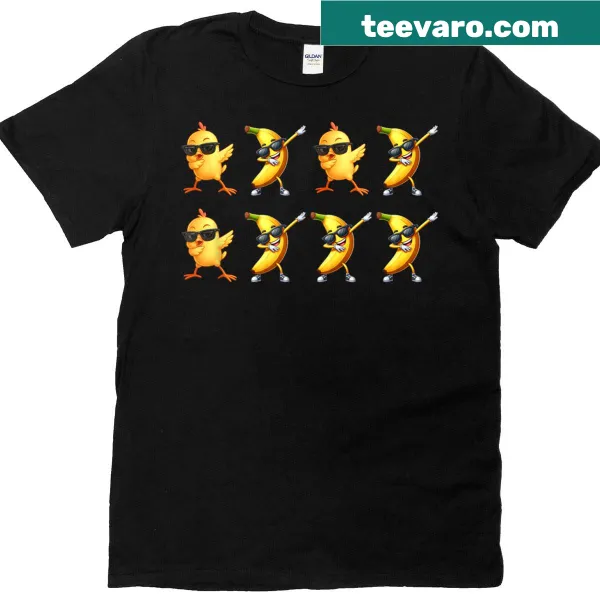 Funny chicken and banana cartoon graphic t-shirt