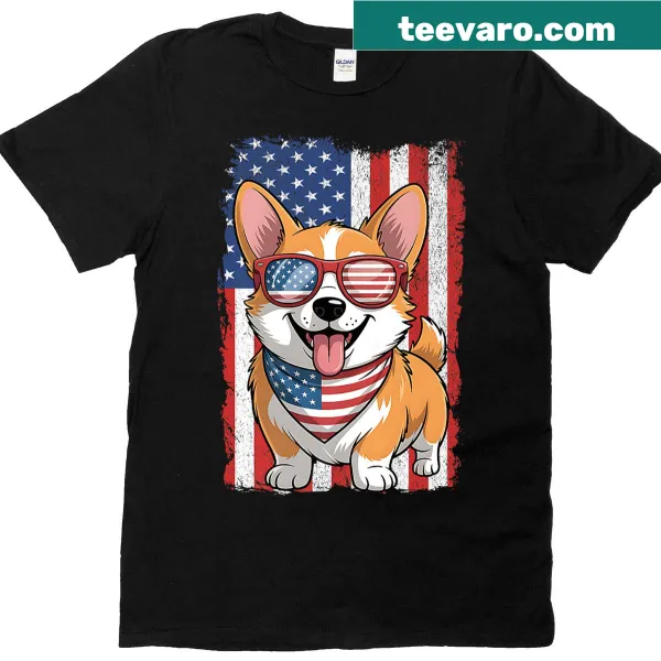 Cartoon corgi with patriotic elements for Fourth of July