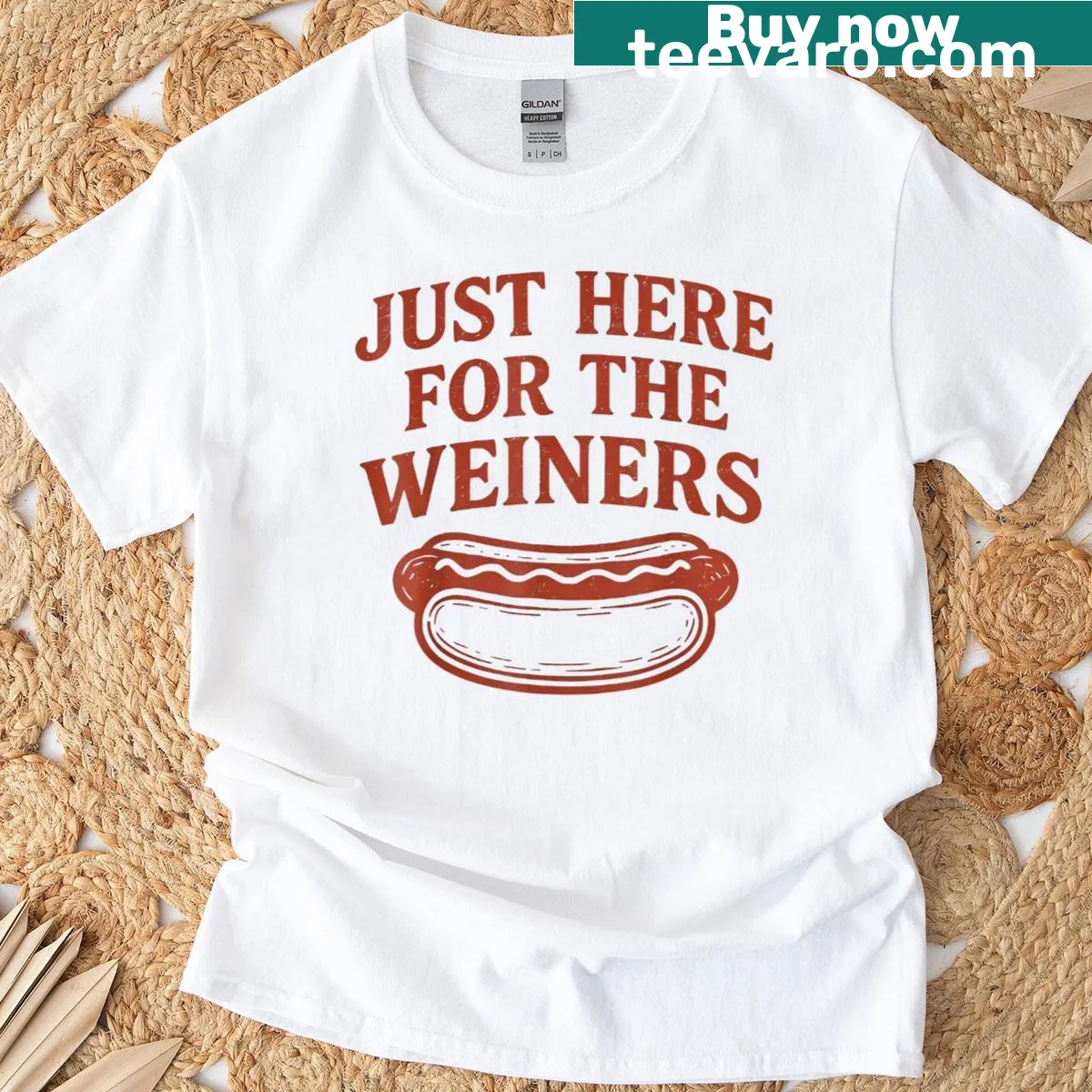 Humorous 4th of July T-shirt with hotdog theme — on a men's t-shirt
