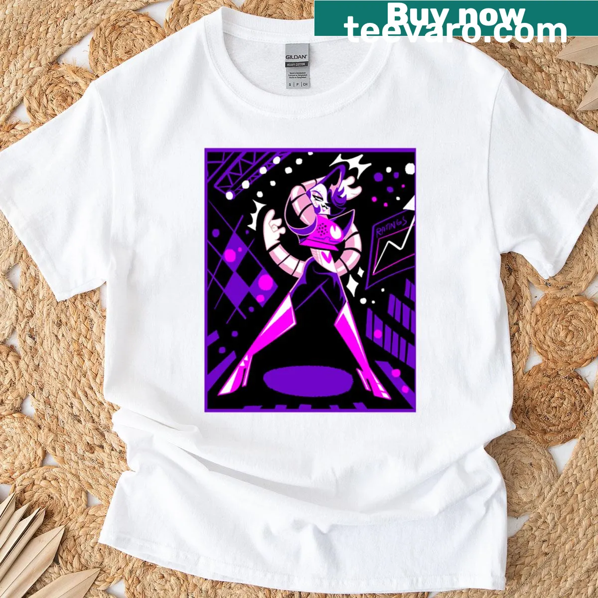 Fun cartoon graphic on Gangster Spamton premium t-shirt — on a men's t-shirt