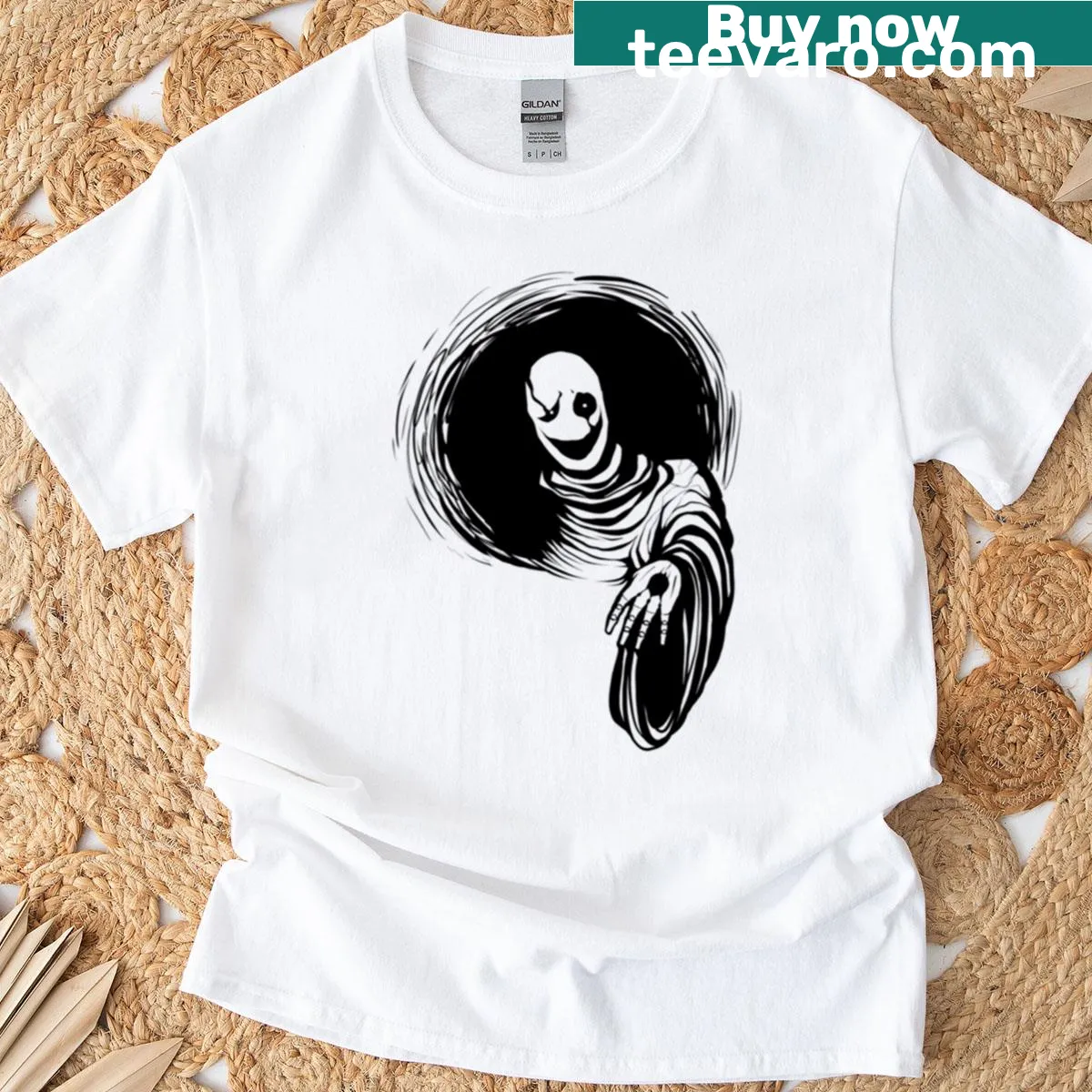 Silhouette graphic of Gaster character on t-shirt — on a men's t-shirt