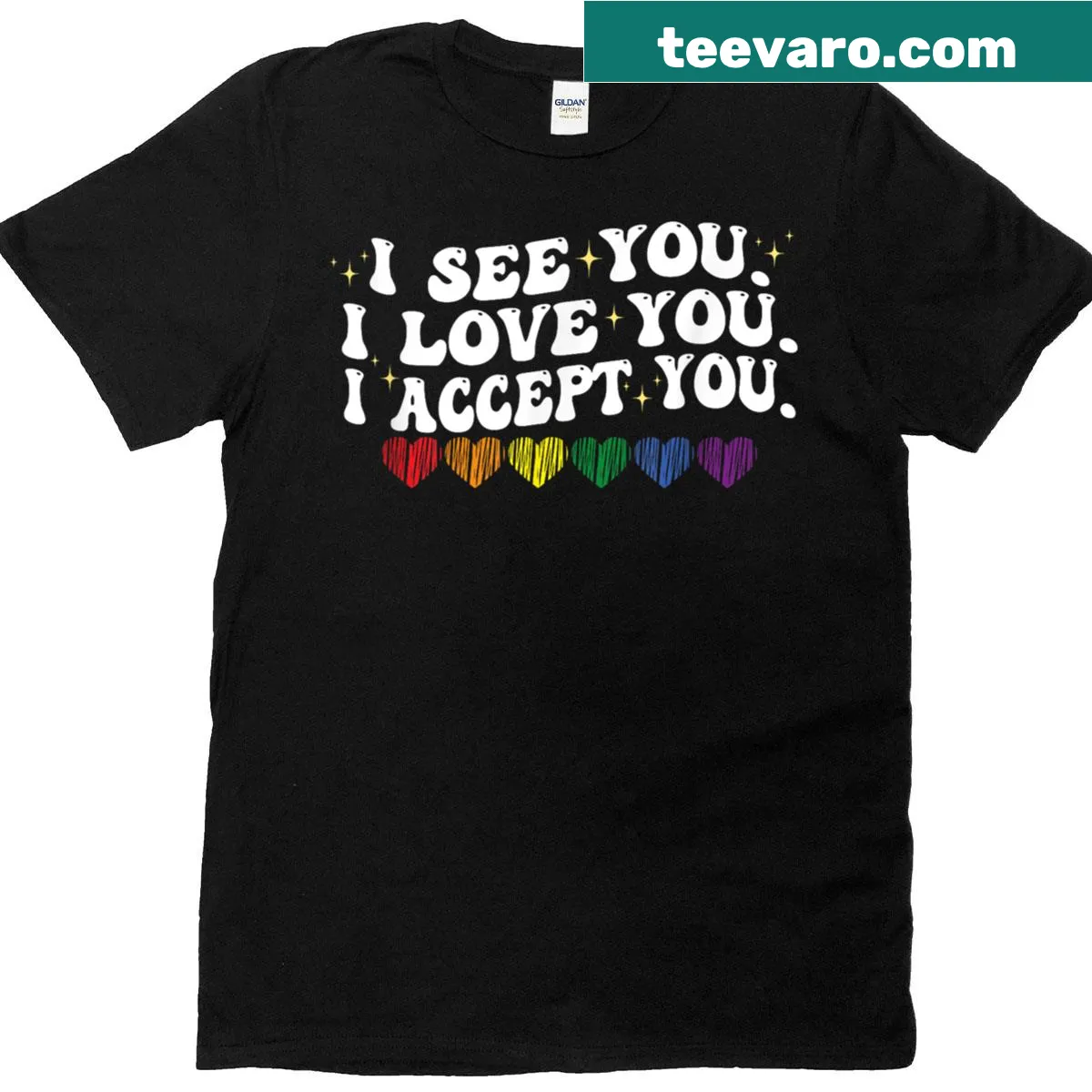 Pride flag T-shirt with the message 'I See You, I Accept You' — on a men's t-shirt