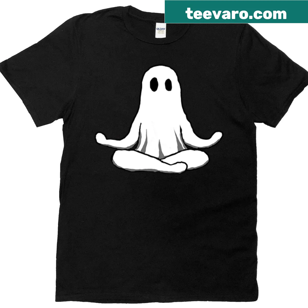 T-shirt with a ghost in lotus pose design for yoga lovers — on a men's t-shirt