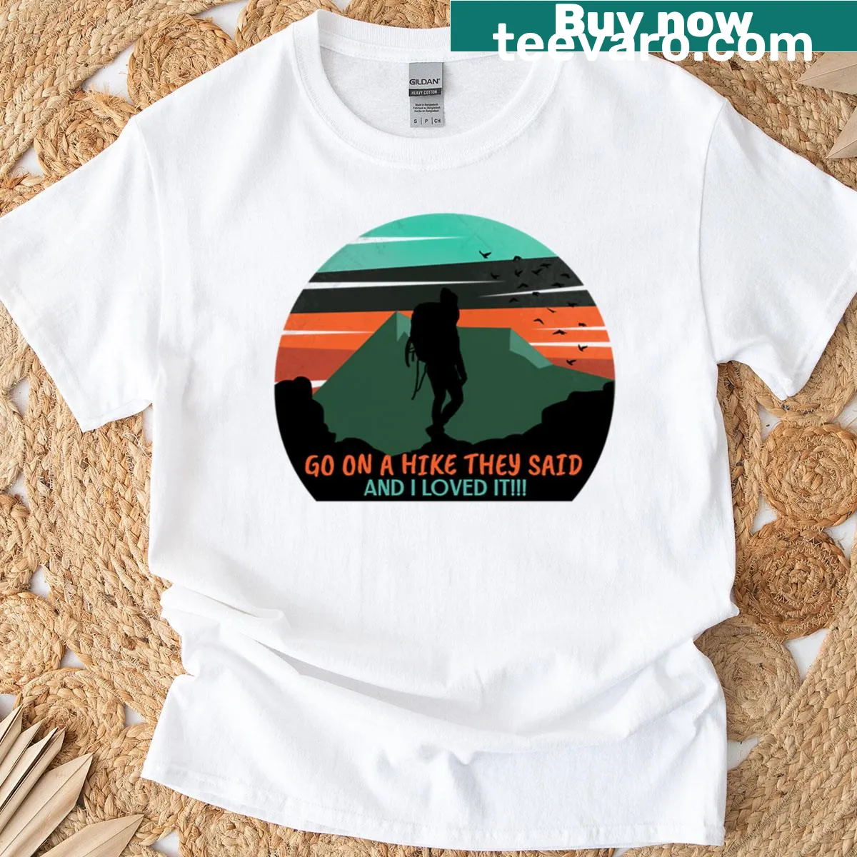Funny hiking-themed phrase on Go On A Hike t-shirt — on a men's t-shirt