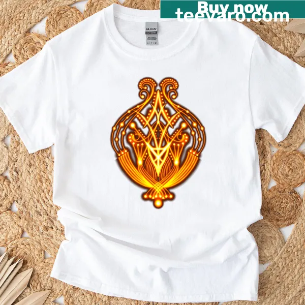 Abstract golden fractal flower illustration on a t-shirt