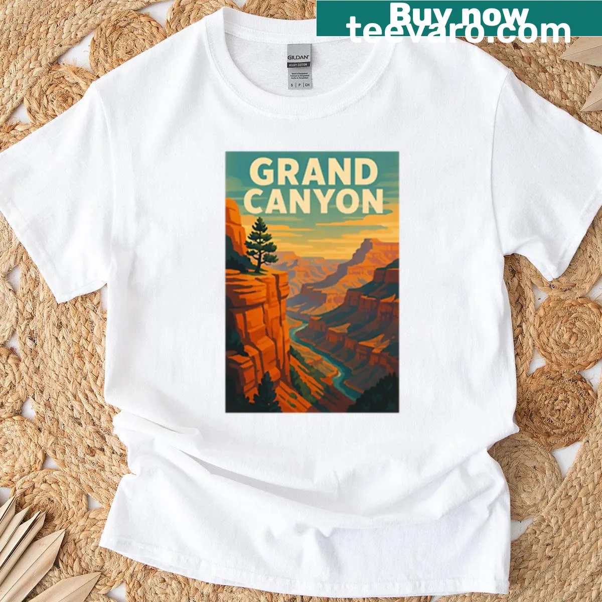 Retro poster graphic of Grand Canyon on t-shirt — on a men's t-shirt