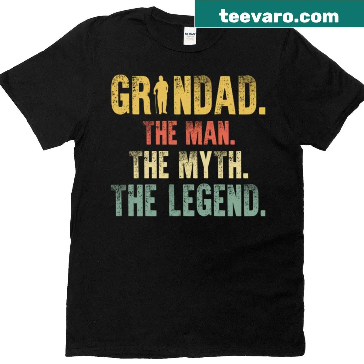 Typography T-shirt for grandads with the phrase Man Myth Legend — on a men's t-shirt