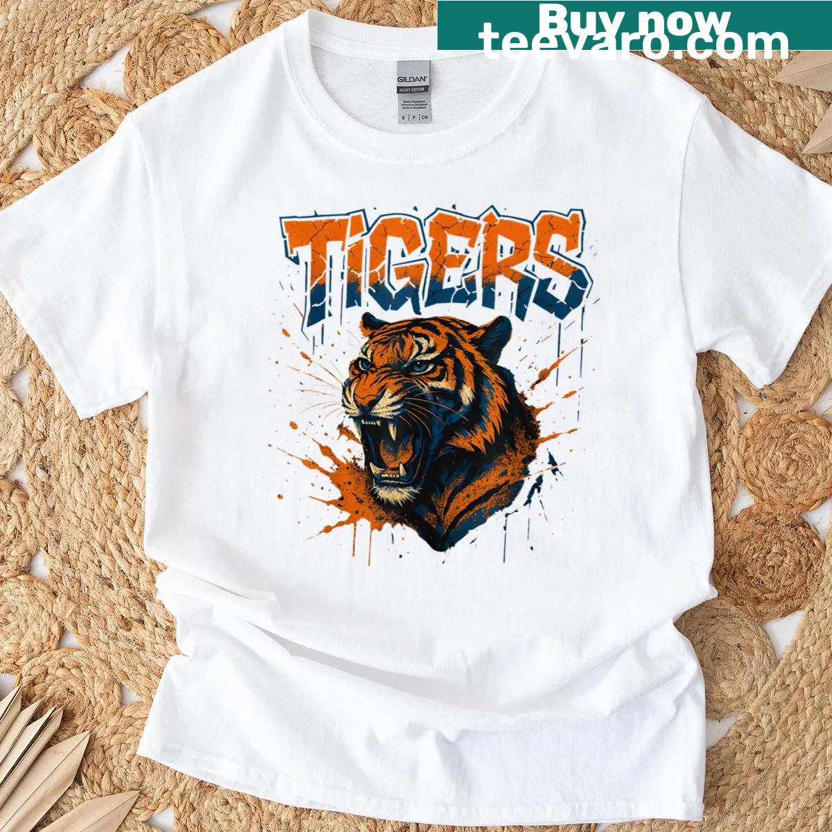 T-shirt featuring a family of tigers graphic and names for kids — on a men's t-shirt
