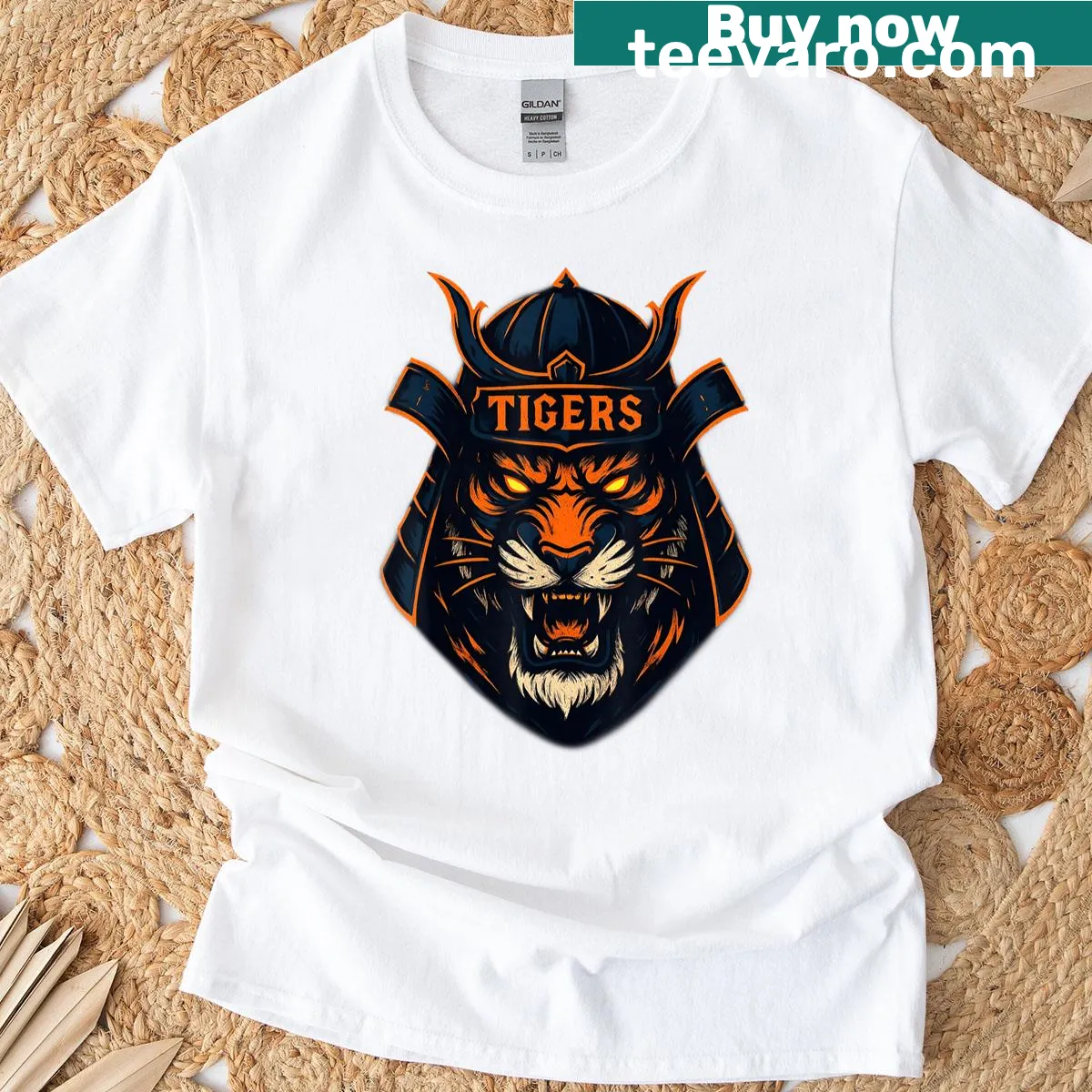 Retro heart-shaped tiger graphic on a T-shirt — on a men's t-shirt