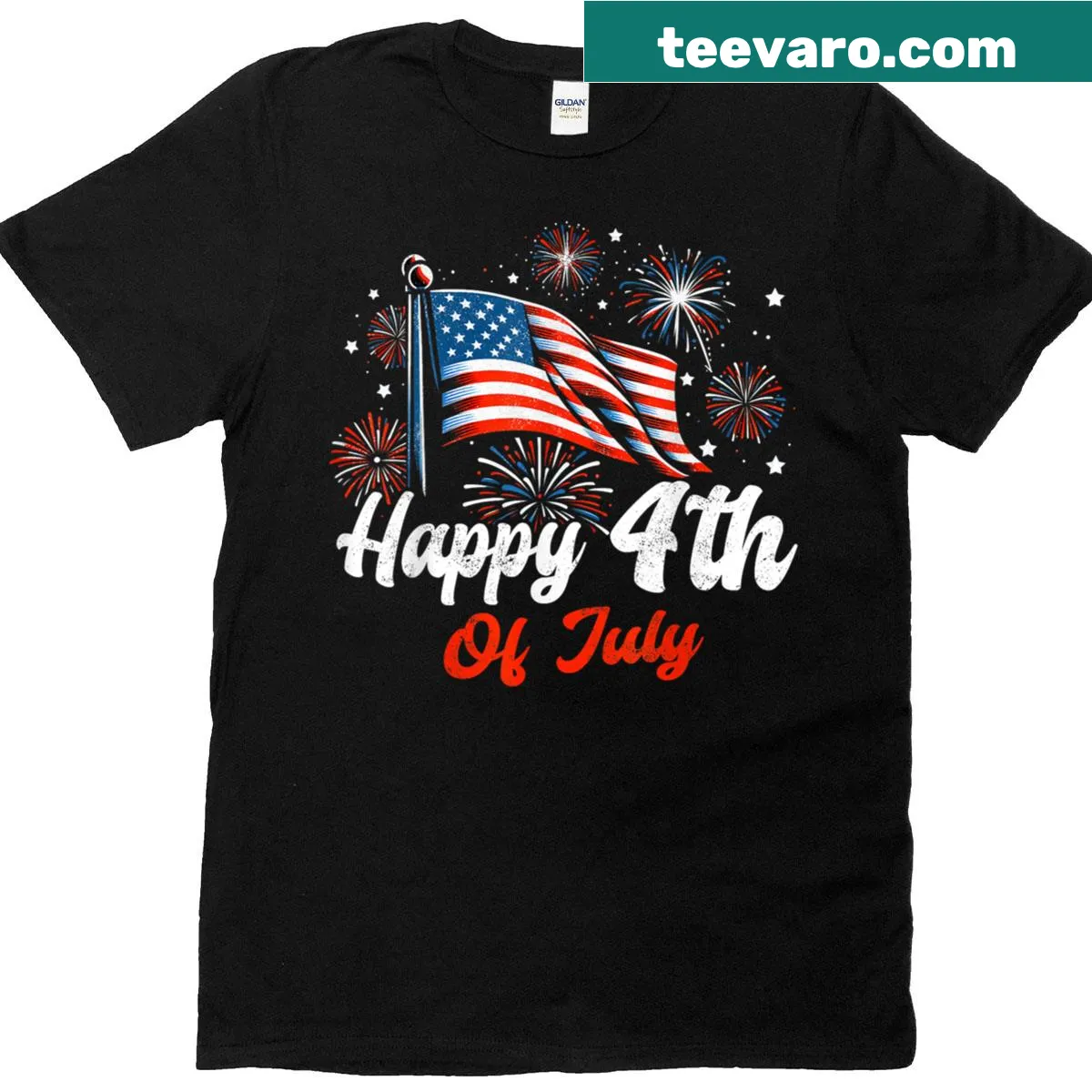 American flag design printed on a patriotic T-shirt for Fourth of July. — on a men's t-shirt
