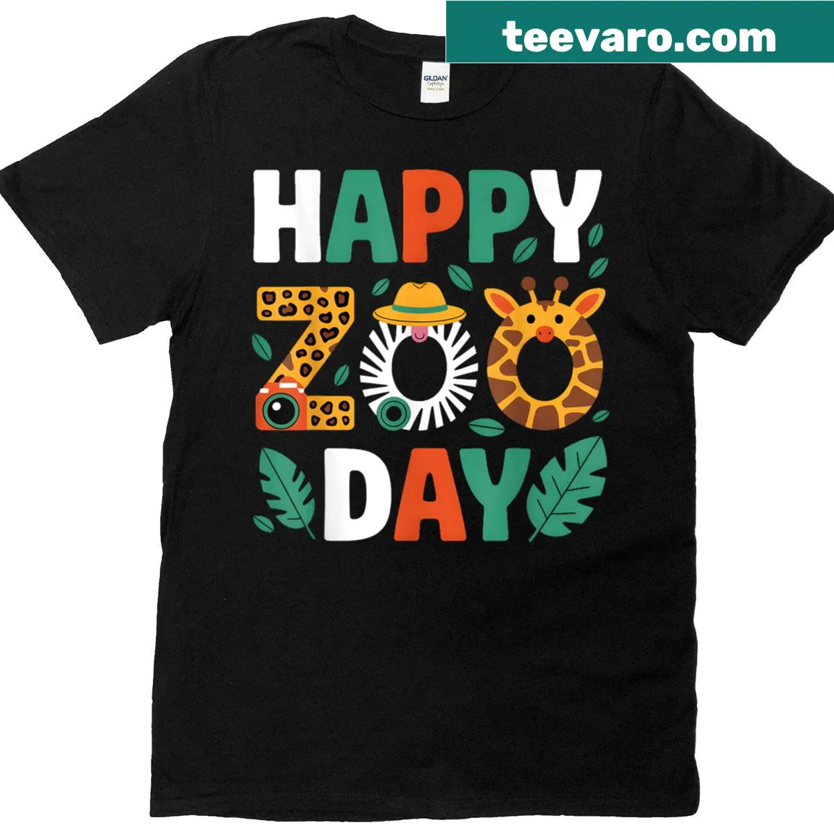 Playful illustration of leopard and safari animals on a zoo-themed t-shirt — on a men's t-shirt