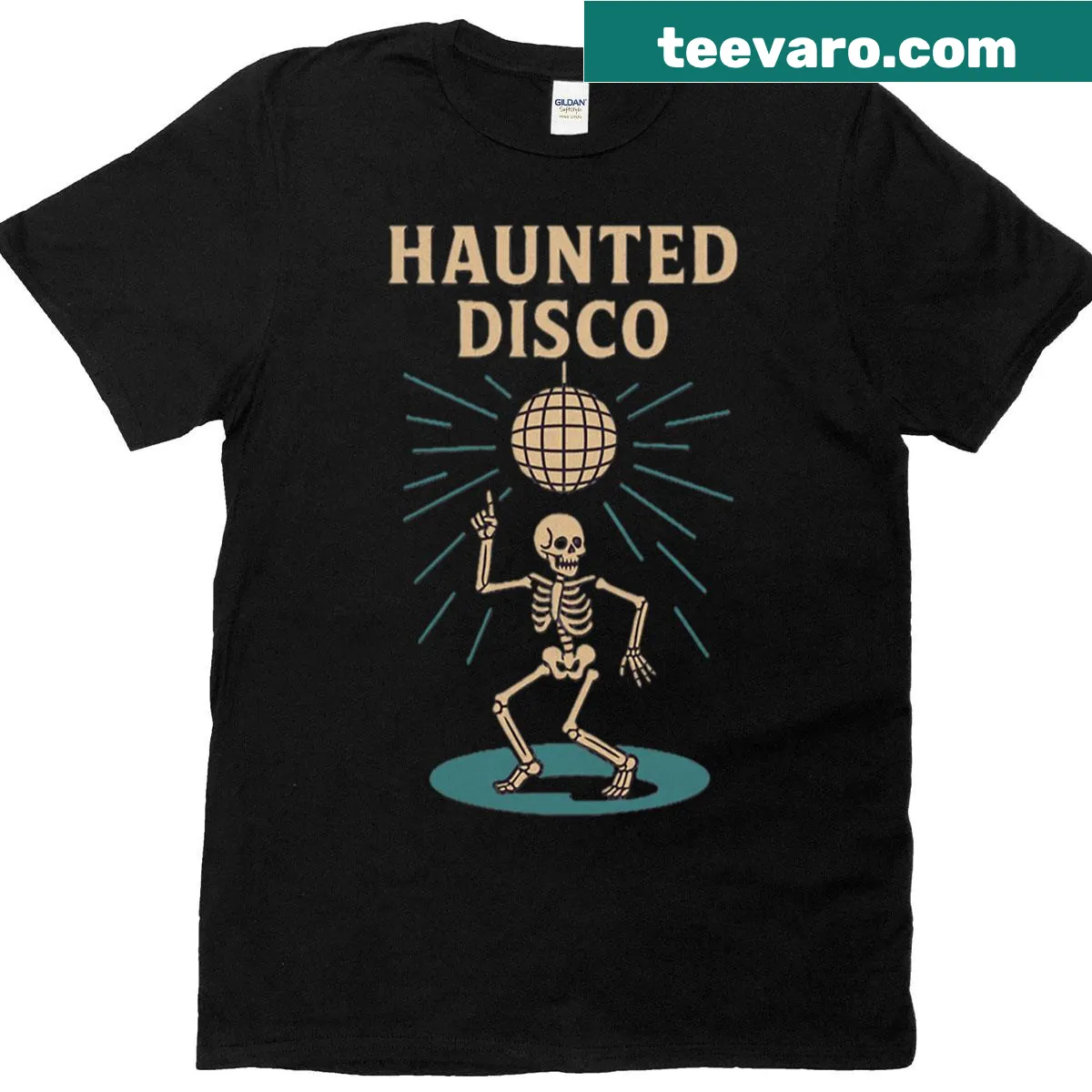 T-shirt with haunted disco theme featuring dancing ghosts — on a men's t-shirt
