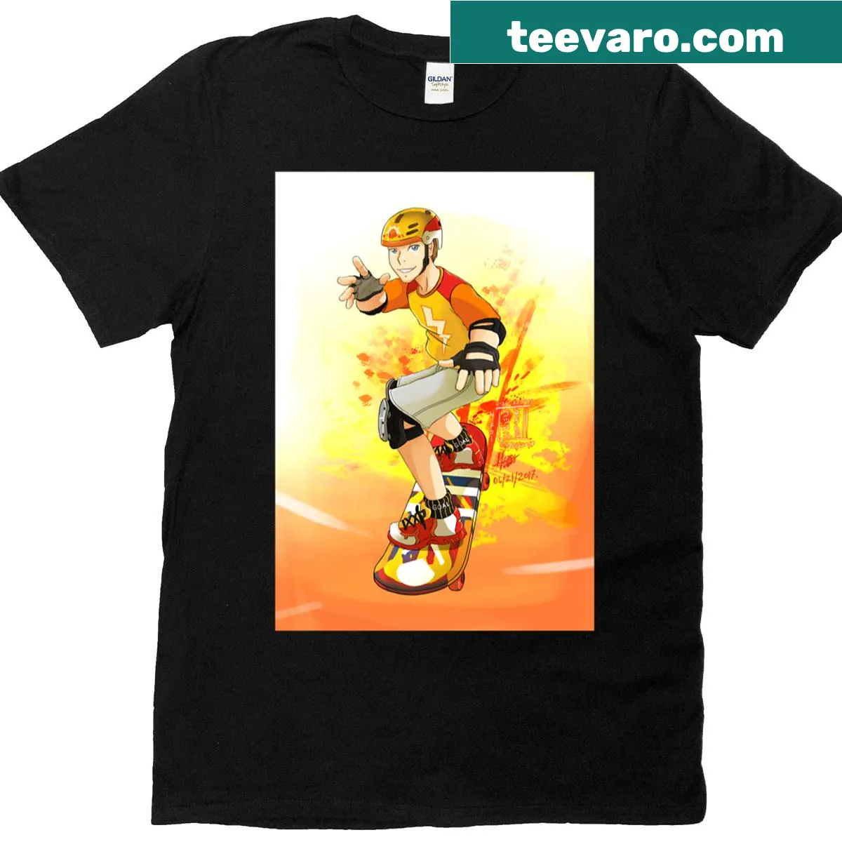 Bold skateboard graphic T-shirt for male skateboarders — on a men's t-shirt